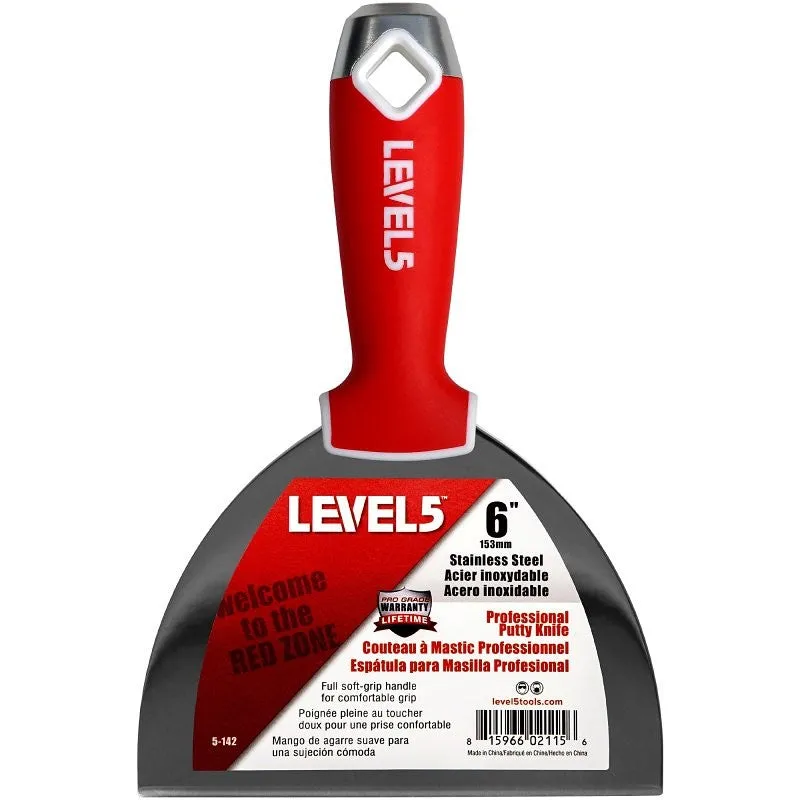 Level5 5-142 Joint Putty Knife, 6 in W Blade, Stainless Steel Blade, Soft Grip Handle (Pack of 4)