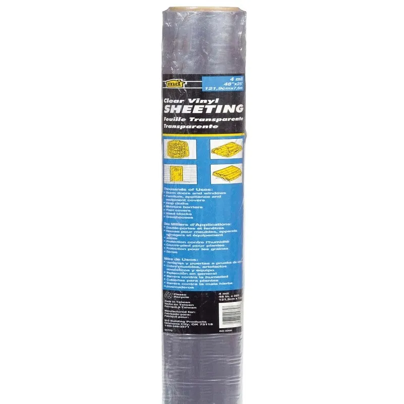 M-D 04770 Weatherstrip Sheeting, 4 mil Thick, 25 ft L, 48 in W, Clear