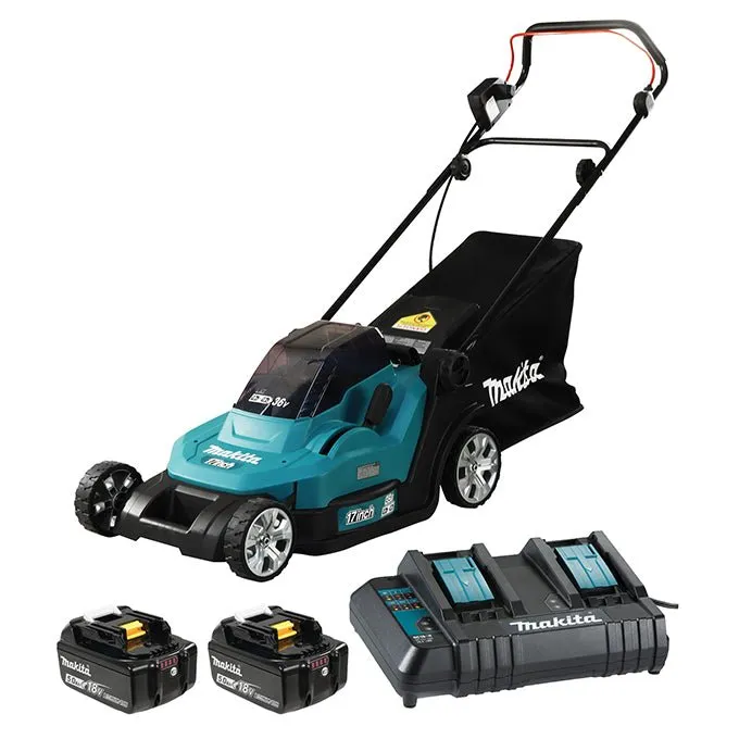 Makita DLM432CT2 18Vx2 Li Ion (5.0 Ah) 17″ Lawn Mower with Standard Dual Port Charger Kit