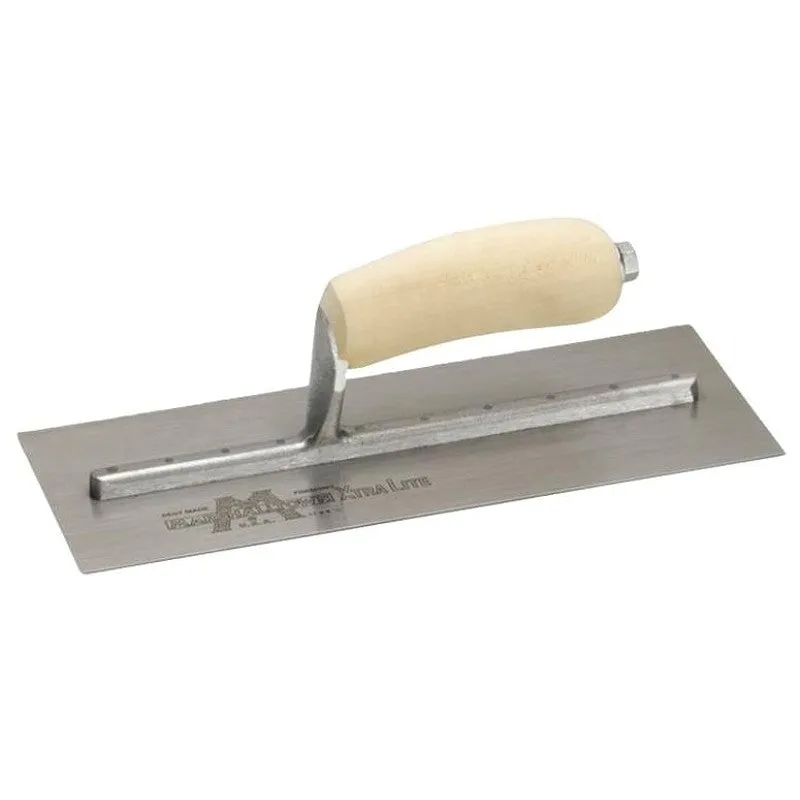 Marshalltown MXS4 Finishing Trowel, 11-1/2 in L Blade, 4-3/4 in W Blade, Spring Steel Blade, Curved Handle, Wood Handle