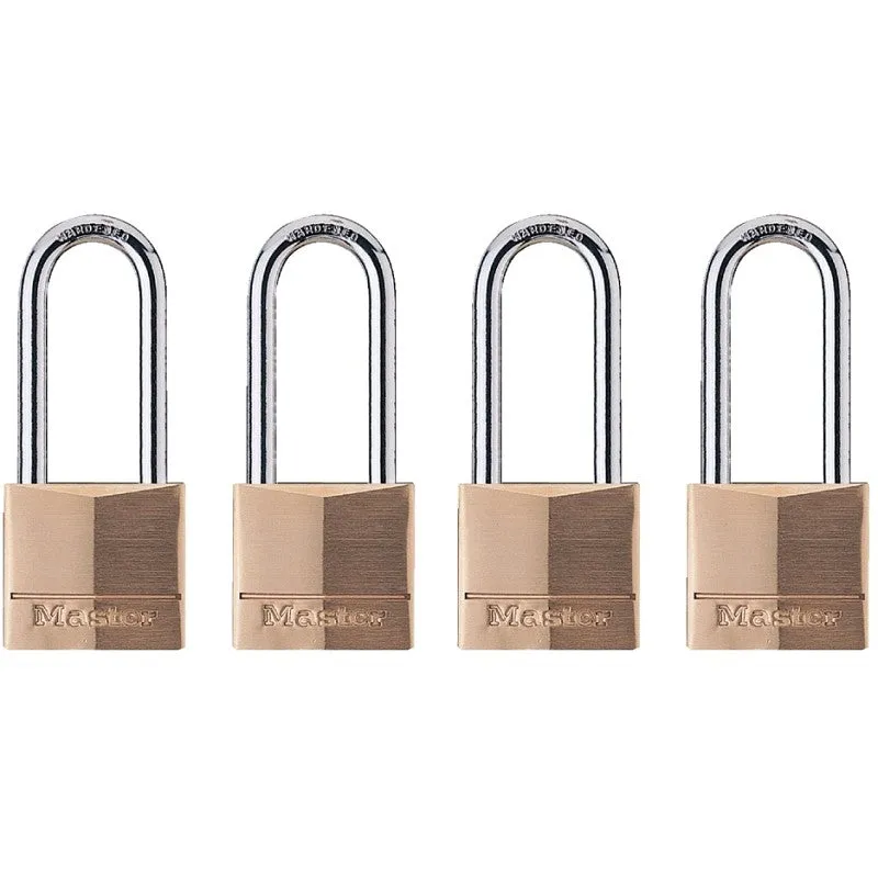 Master Lock 140QLH Padlock, 1-9/16 in W Body, Keyed Alike Key, 1/4 in Dia Shackle, Steel Shackle, Gold, Solid Brass Body