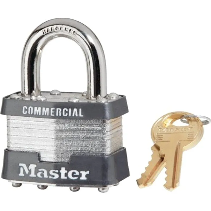 Master Lock 1KA 2001 Padlock, 1-3/4 in W Body, Key No: 2001, Keyed Alike Key, Open Shackle, 5/16 in Dia Shackle