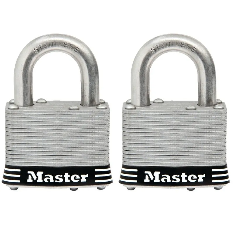 Master Lock 5SSTHC Keyed Padlock Set, Keyed Alike Key, 3/8 in Dia Shackle, 1 in H Shackle, Stainless Steel Shackle