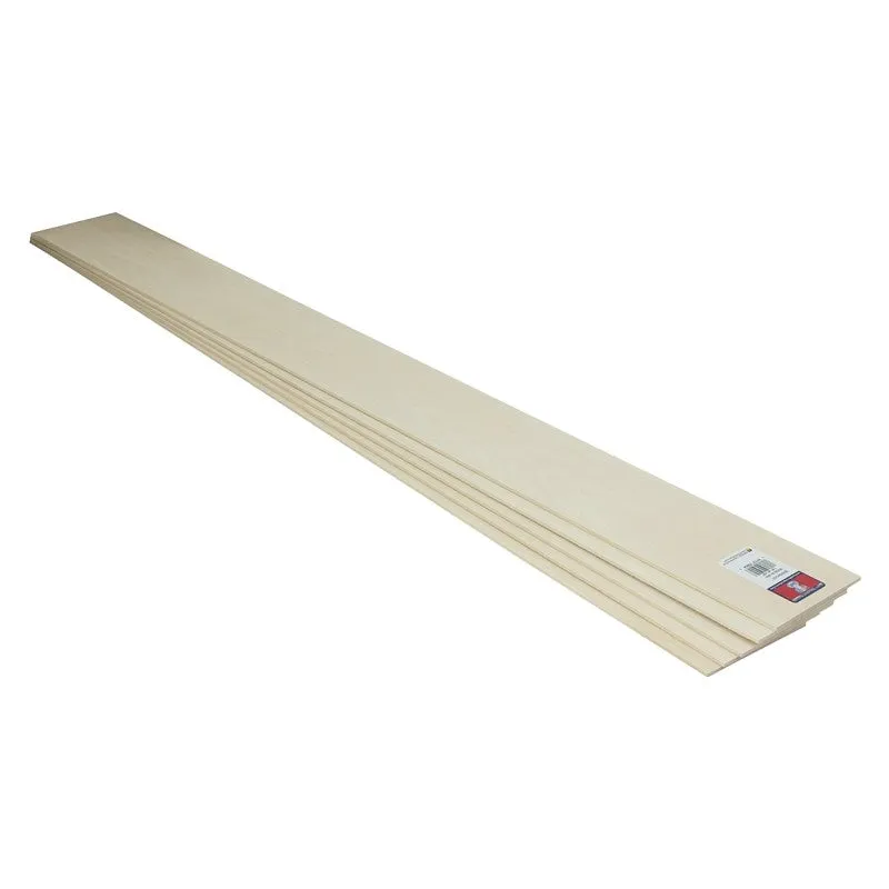 Midwest Products 4003 Sheet, 36 in L, 3 in W, 3/32 in Thick, Basswood
