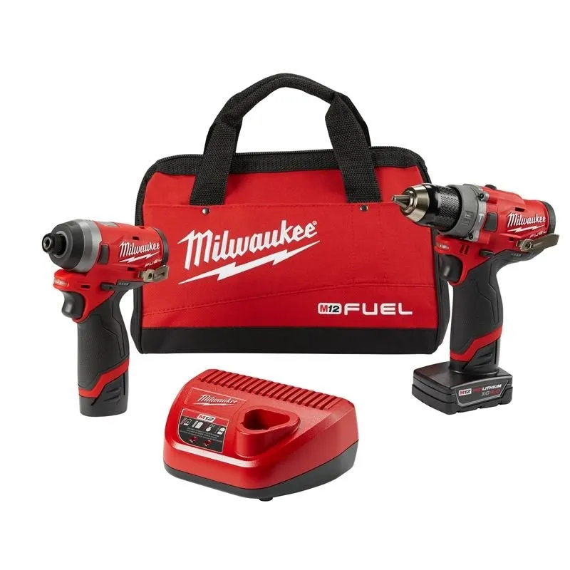 Milwaukee 2598-22 M12 FUEL 2-Tool Combo Kit: 1/2″ Hammer Drill and 1/4″ Hex Impact Driver