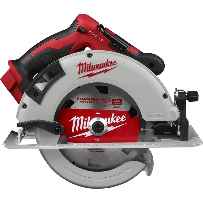 Milwaukee 2631-20 Circular Saw, Tool Only, 18 V, 5 Ah, 7-1/4 in Dia Blade, 50 deg Bevel, 1-7/8, 2-1/2 in D Cutting