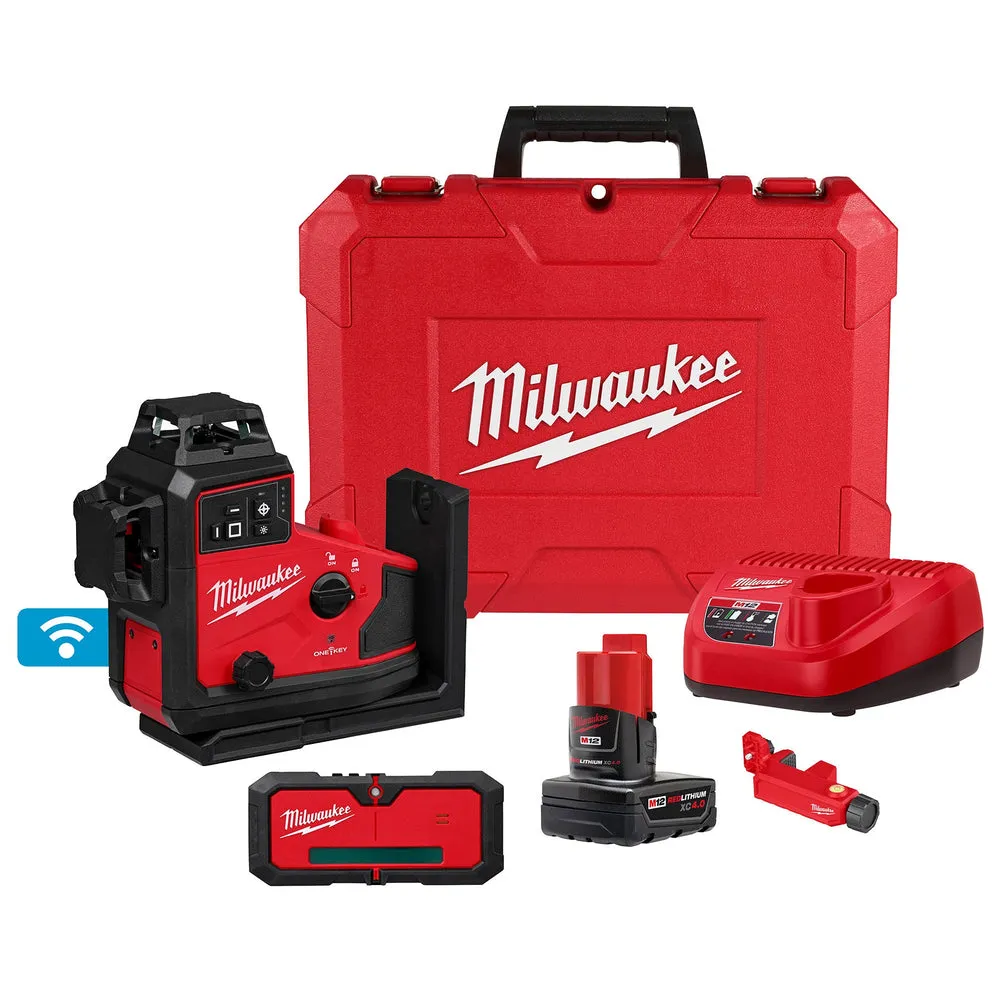 Milwaukee 3642-21 M12™ Green 360° 3-Plane Laser w/Automatic Alignment & Receiver