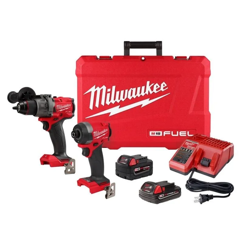 milwaukee 3697 22cxc m18 fuel 18v brushless cordless hammer drill and impact driver combo kit 2 tool