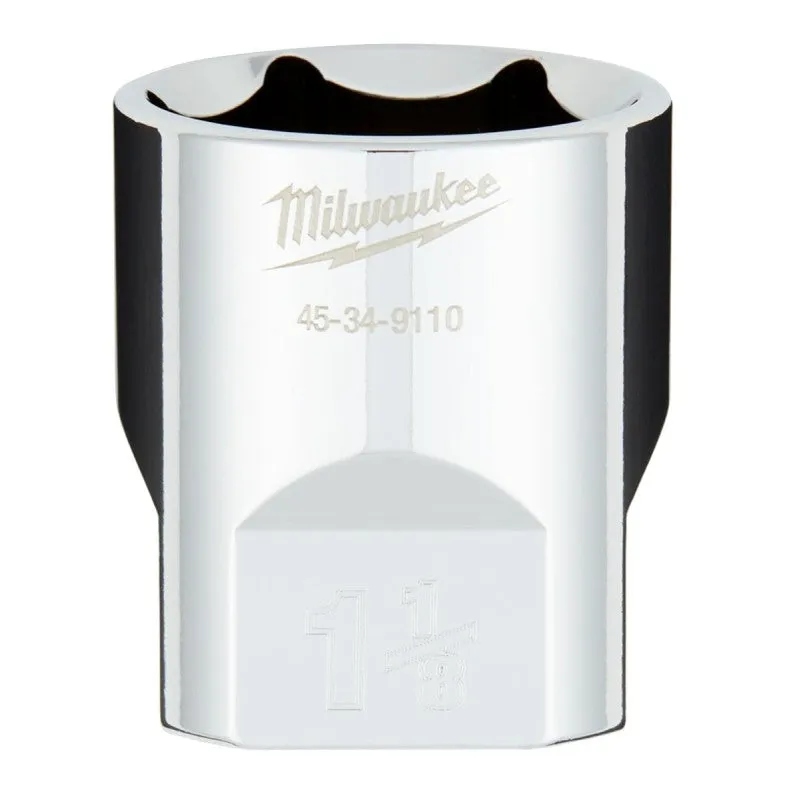 Milwaukee 45-34-9110 Socket, 1-1/8 in Socket, 1/2 in Drive, 6-Point, Chrome Vanadium Steel, Chrome