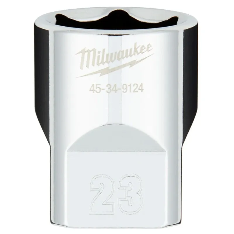 Milwaukee 45-34-9124 Socket, 23 mm Socket, 1/2 in Drive, 6-Point, Chrome Vanadium Steel, Chrome