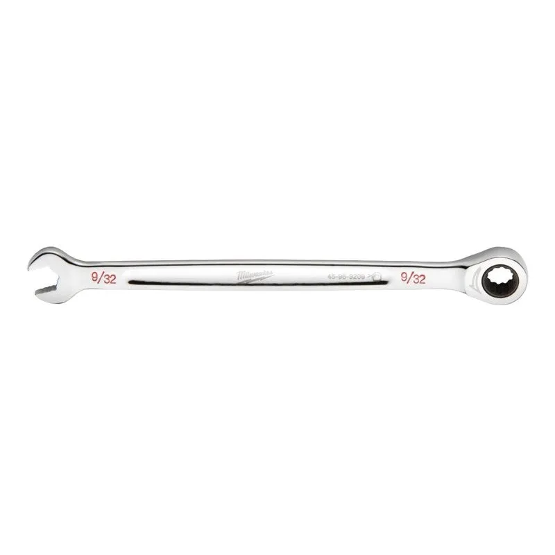 Milwaukee 45-96-9209 Ratcheting Combination Wrench, SAE, 9/32 in Head, 5.57 in L, 12-Point, Steel, Chrome