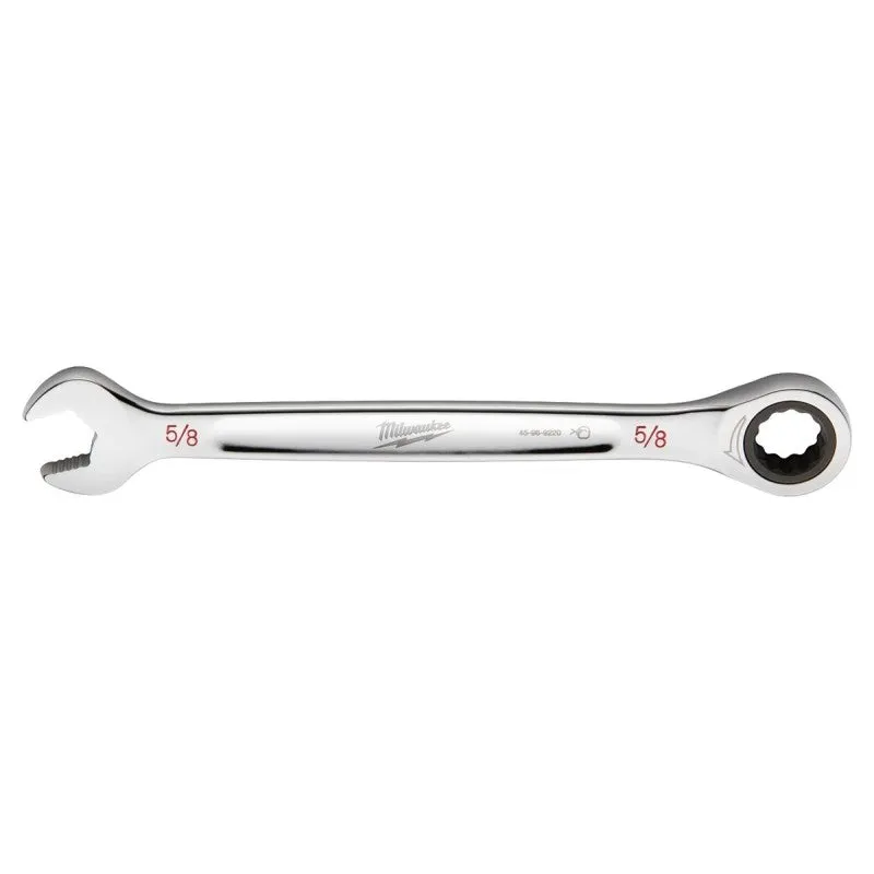 Milwaukee 45-96-9220 Ratcheting Combination Wrench, SAE, 5/8 in Head, 8.58 in L, 12-Point, Steel, Chrome