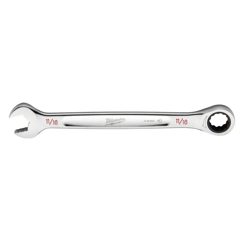 Milwaukee 45-96-9222 Ratcheting Combination Wrench, SAE, 11/16 in Head, 9.19 in L, 12-Point, Steel, Chrome