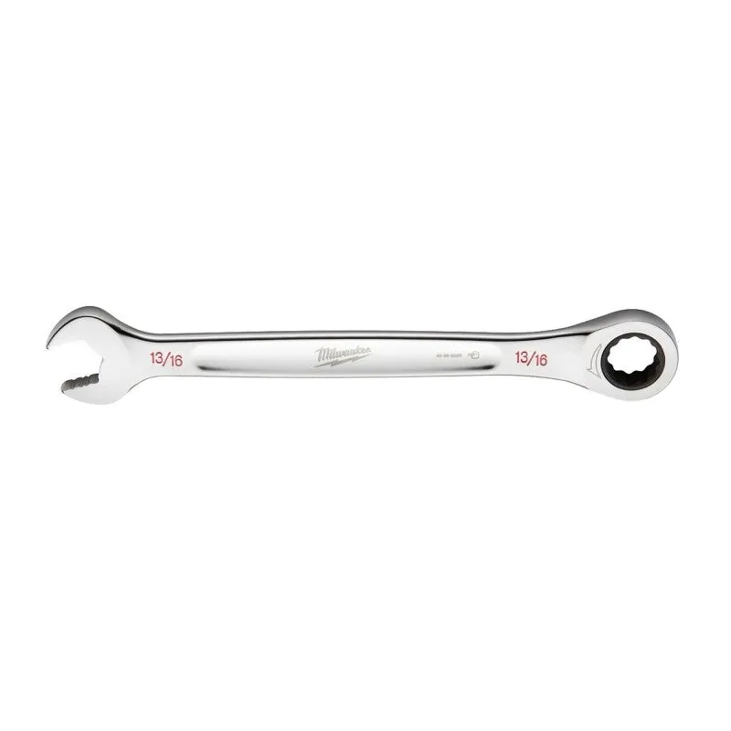 Milwaukee 45-96-9226 Ratcheting Combination Wrench, SAE, 13/16 in Head, 11.1 in L, 12-Point, Steel, Chrome