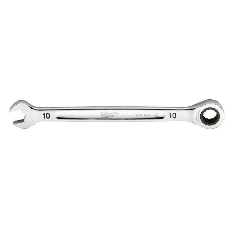 Milwaukee 45-96-9310 Ratcheting Combination Wrench, Metric, 10 mm Head, 6-1/2 in L, 12-Point, Steel, Chrome