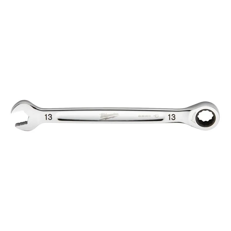 Milwaukee 45-96-9313 Ratcheting Combination Wrench, Metric, 13 mm Head, 7.34 in L, 12-Point, Steel, Chrome