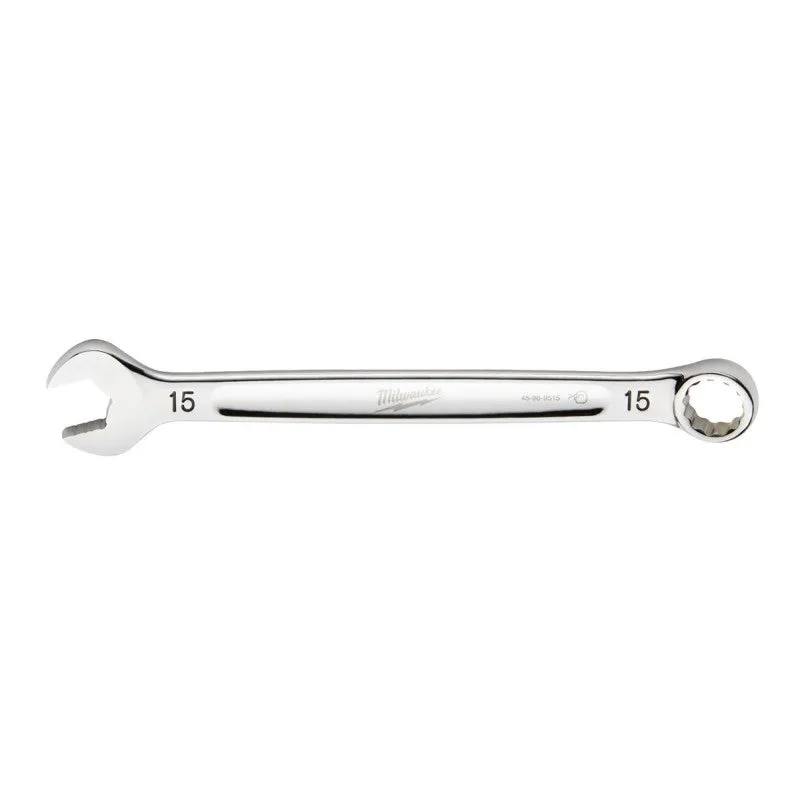 Milwaukee 45-96-9515 Combination Wrench, Metric, 15 mm Head, 7.87 in L, 12-Point, Steel, Chrome
