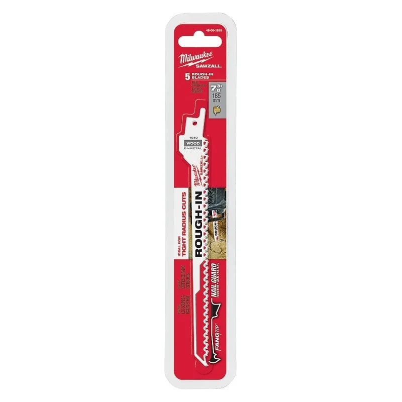 Milwaukee 48-00-1610 Reciprocating Saw Blade, 1/2 in W, 7-3/8 in L, 5 TPI