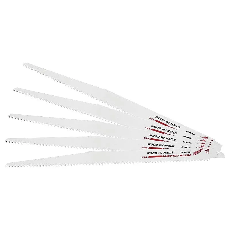 Milwaukee 48-00-5037 Reciprocating Saw Blade, Applicable Materials: Nail-Embedded Wood, 3/4 in W, 12 in L, 5 TPI
