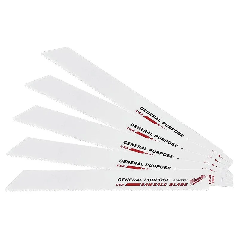 Milwaukee 48-00-5093 Reciprocating Saw Blade, 3/4 in W, 8 in L, 8/12 TPI, Bi-Metal Cutting Edge
