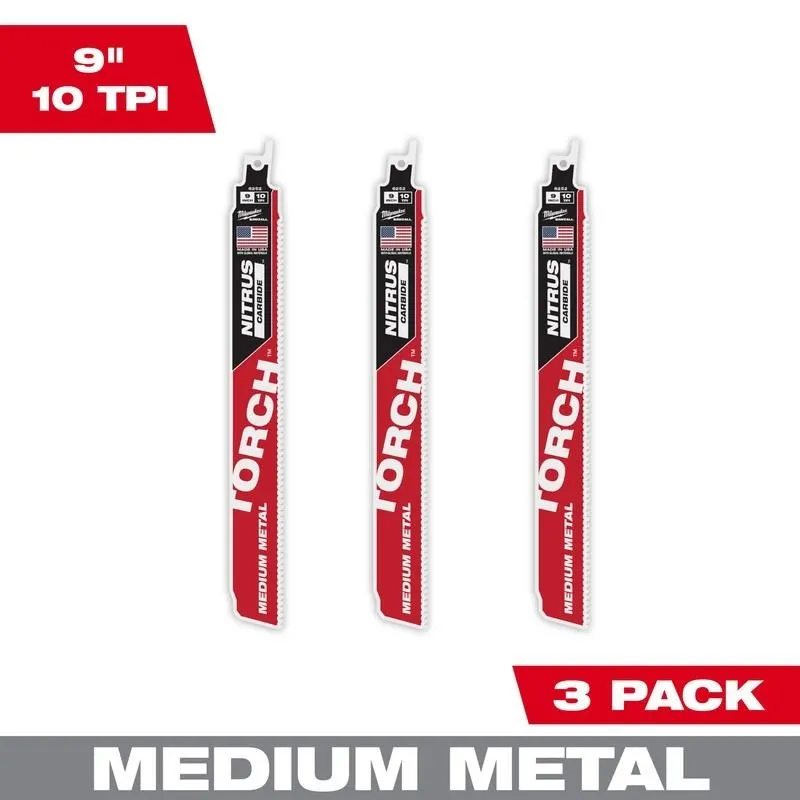 Milwaukee 48-00-6352 Sawzall Blades, Nitrus CARBIDE Teeth For Medium Metal – 3 Pack