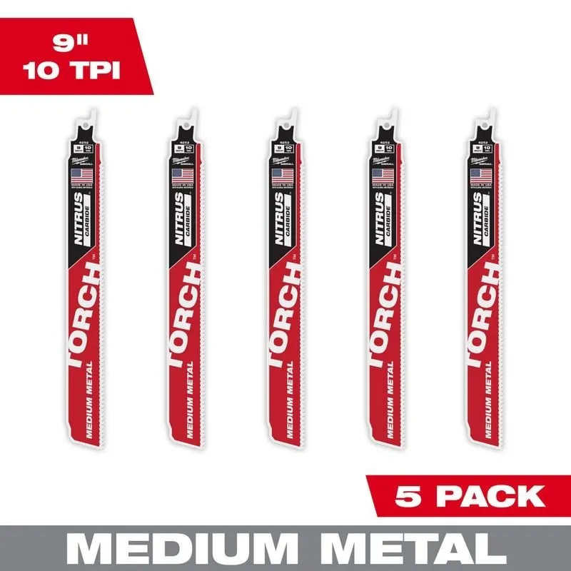 Milwaukee 48-00-6552 Sawzall Blades, Nitrus CARBIDE Teeth For Medium Metal – 5 Pack