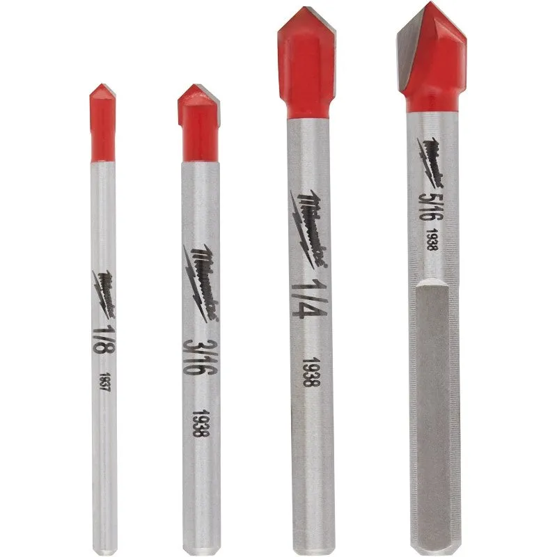 Milwaukee 48-20-8988 Series Drill Bit Set, Specifications: 3-Flat Shank, 4-Piece, Carbide