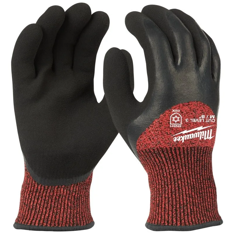 Milwaukee 48-22-8921 Winter Dipped Gloves, Men’s, M, 7.2 to 7.5 in L, Elastic Knit Cuff, Latex Palm, Black/Red