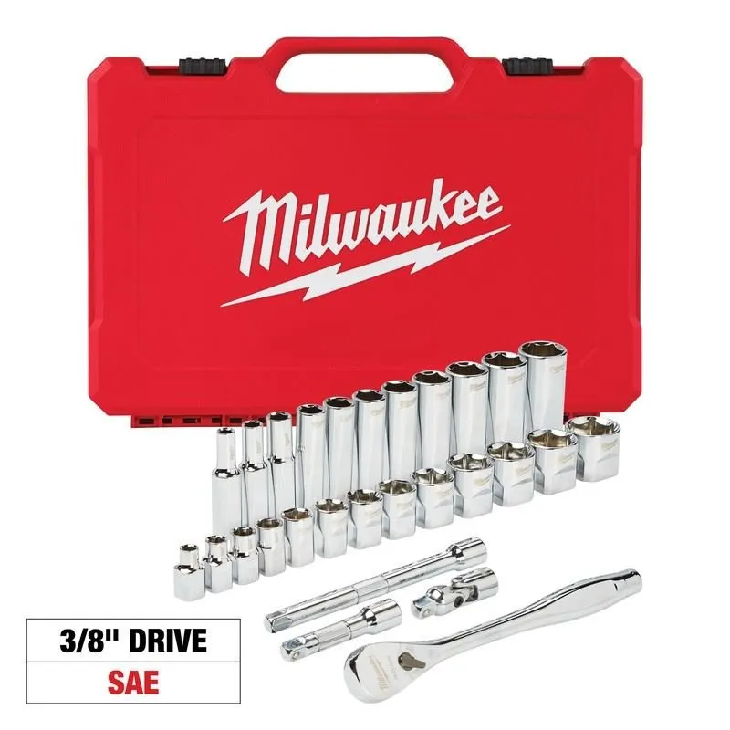 Milwaukee 48-22-9408 3/8in Drive 28pc Ratchet and Socket Set- SAE