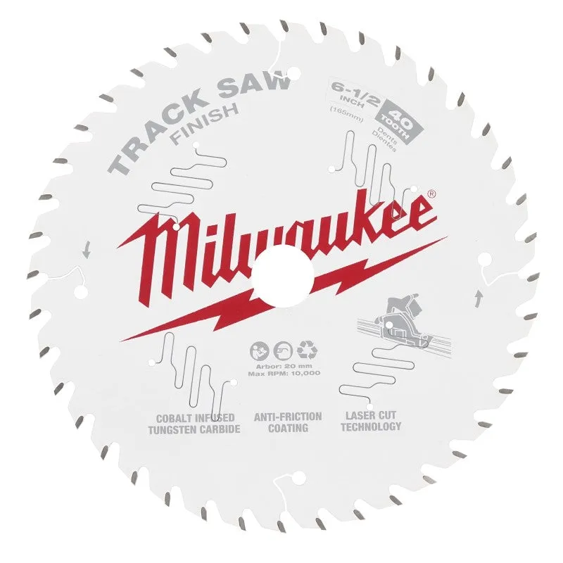 Milwaukee 48-40-0625 Track Saw Blade, 6-1/2 in Dia, 20 mm Arbor, 40-Teeth, Tungsten Carbide Cutting Edge (Pack of 5)