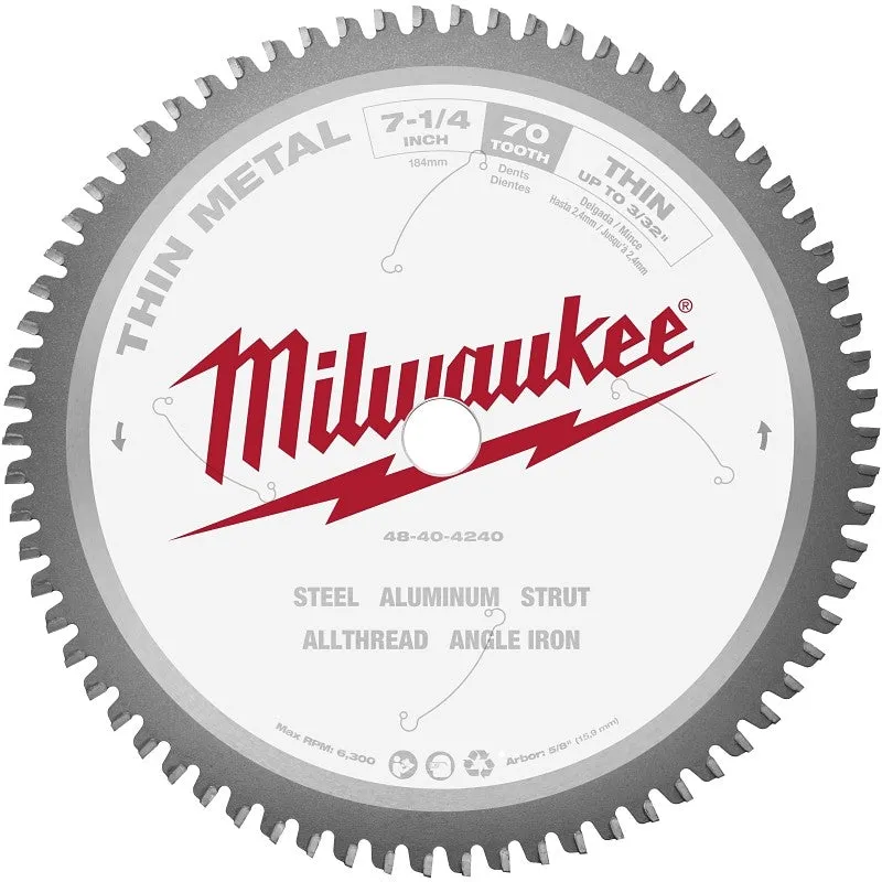 milwaukee 48 40 4240 circular saw blade 7 14 in dia 58 in arbor 70 teeth carbide cutting edge