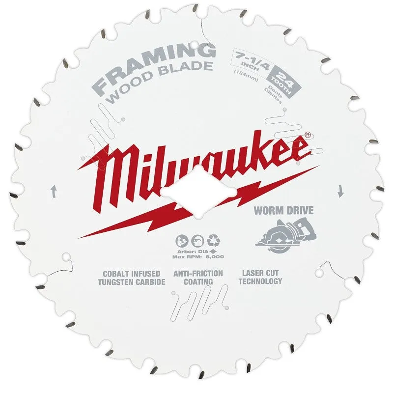Milwaukee 48-41-0723 Circular Saw Blade, 7-1/4 in Dia, 5/8 in Arbor, 24-Teeth (Pack of 10)