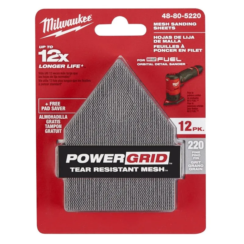 Milwaukee 48-80-5220 Mesh Sanding Sheet, 3-5/8 in W, 3-3/4 in L, 220 Grit, Fine, Aluminum Oxide Abrasive (Pack of 3)