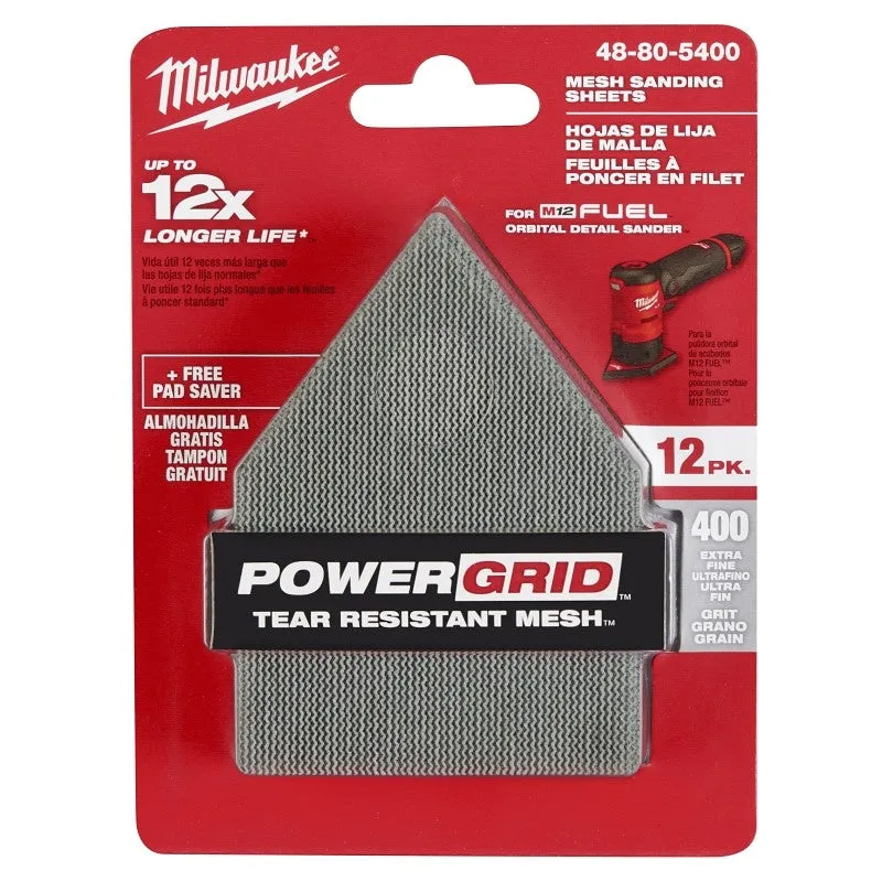 Milwaukee 48-80-5400 Mesh Sanding Sheet, 3-5/8 in W, 3-3/4 in L, 400 Grit, Extra Fine, Aluminum Oxide Abrasive (Pack of 3)