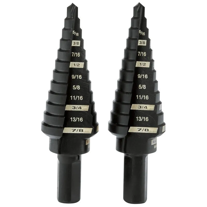 Milwaukee 48-89-9234 #4 Step Drill Bit, 3/16 to 7/8 in Dia, 2-Flute, 3/8 in Dia Shank, 3-Flat Shank