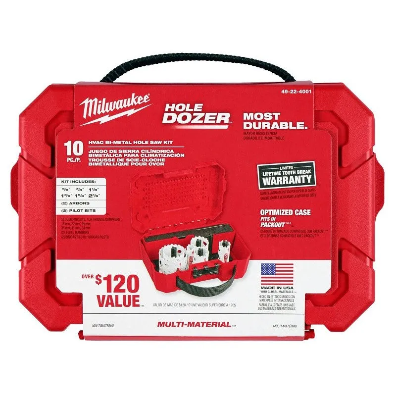 Milwaukee 49-22-4001 Hole Saw Kit, 10-Piece, Bi-Metal