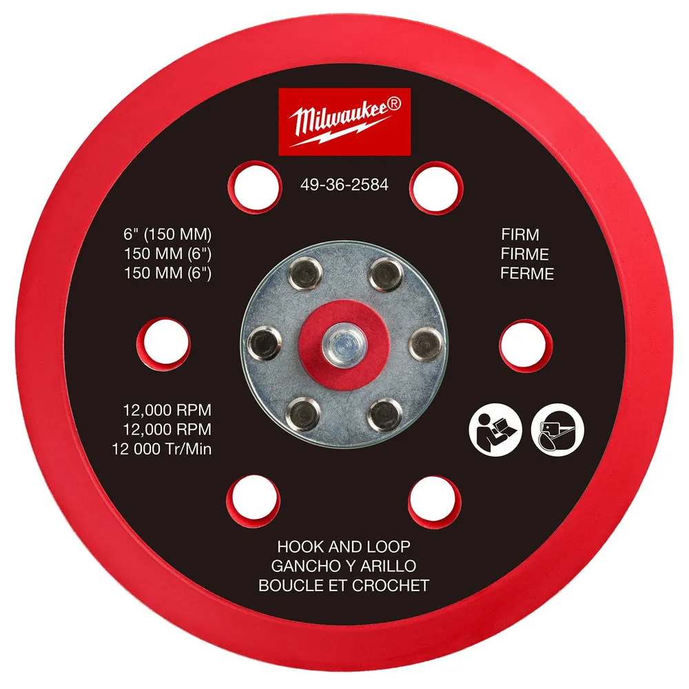 Milwaukee 49-36-2584 6″ Hook & Loop Random Orbital Sander Backing Pad – Firm