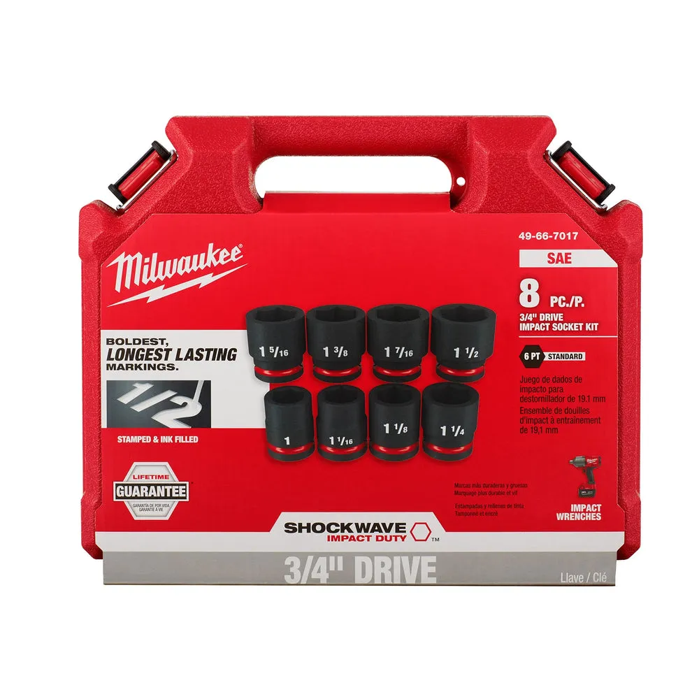 Milwaukee 49-66-7017 8PCSHOCKWAVE Impact Duty™ 3/4″ Drive SAE Standard 6 Point Socket Set