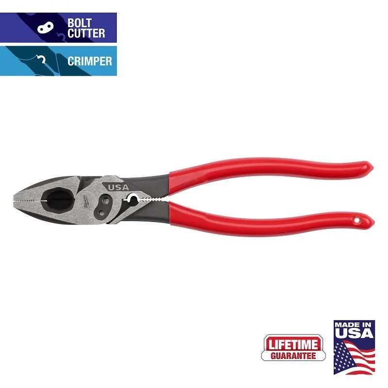 Milwaukee MT500C Lineman’s Pliers with Crimper and Bolt Cutter, 9.22 in OAL, 1.39 in Jaw Opening, Red Handle