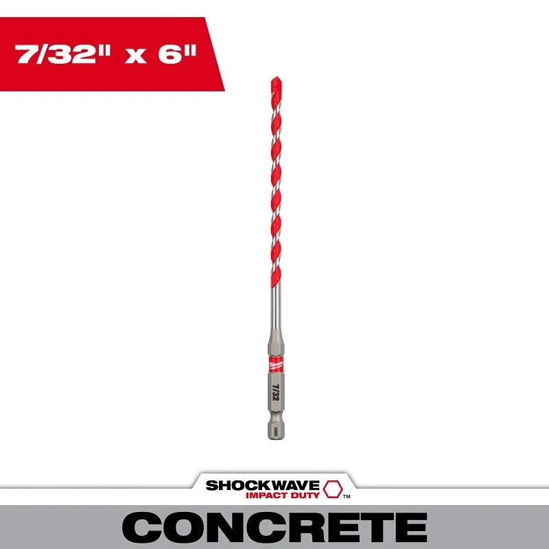 Milwaukee SHOCKWAVE 48-20-9009 Hammer Drill Bit, 7/32 in Dia, 6 in OAL, 1/4 in Dia Shank, Hex Shank (Pack of 3)