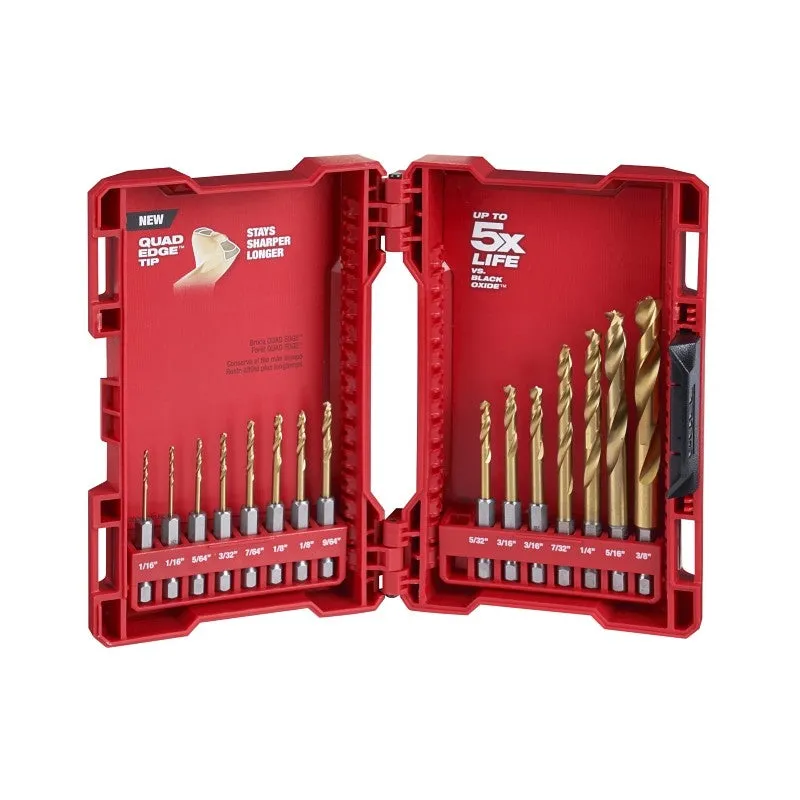 Milwaukee SHOCKWAVE Impact Duty RED HELIX 48-89-4670 Drill Bit Set, 15 -Piece, Steel, Titanium