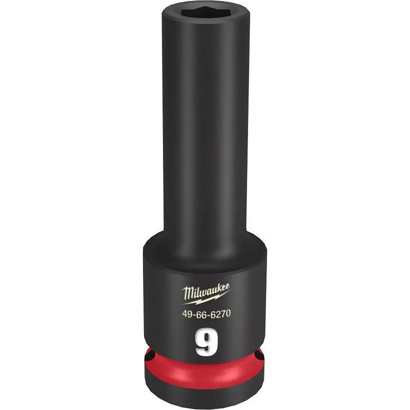 Milwaukee SHOCKWAVE Impact Duty Series 49-66-6270 Deep Impact Socket, 9 mm Socket, 1/2 in Drive, Square Drive, 6-Point