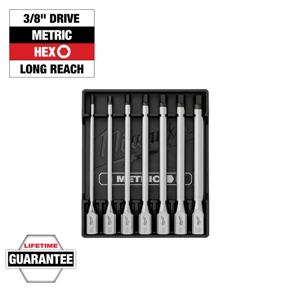 Milwaukee Tool 7-Piece 3/8″ Drive Long Hex Bit Socket Set – Metric