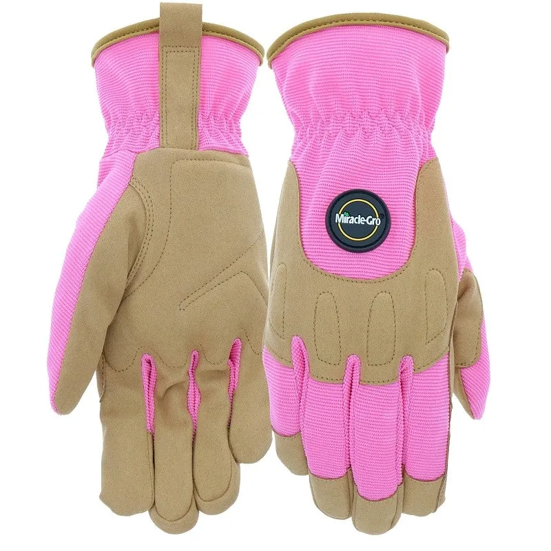 Miracle-Gro MG86203/WSM High-Dexterity Gloves, Women’s, S/M, 3-3/4 in L, Reinforced Thumb, Shirred Wrist Cuff, Pink