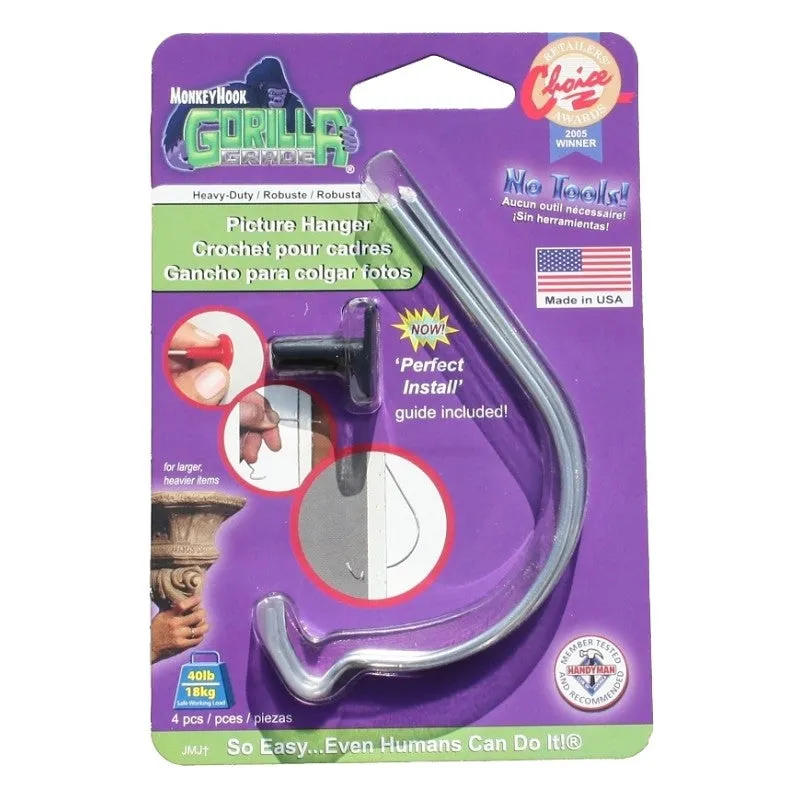 Monkey Hook TMH-222 Picture Hanger, 40 lb, High Carbon Spring Steel, Galvanized Zinc, Silver (Pack of 12)