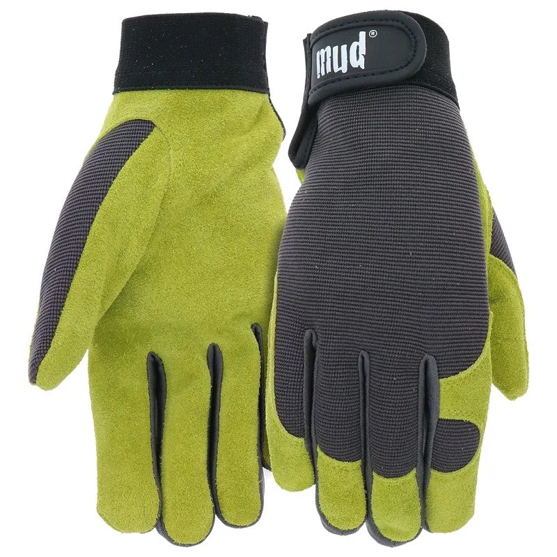 Mud MD71001G-W-ML Gardening Gloves, Women’s, M/L, Hook and Loop Cuff, Spandex/Split Leather, Grass
