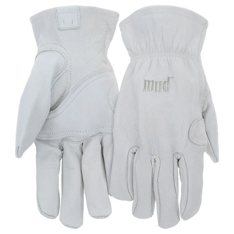 Mud MD82001-WML Gloves, Women’s, M/L, Keystone Thumb, Open, Shirred Elastic Wrist Cuff, Goatskin Leather, White