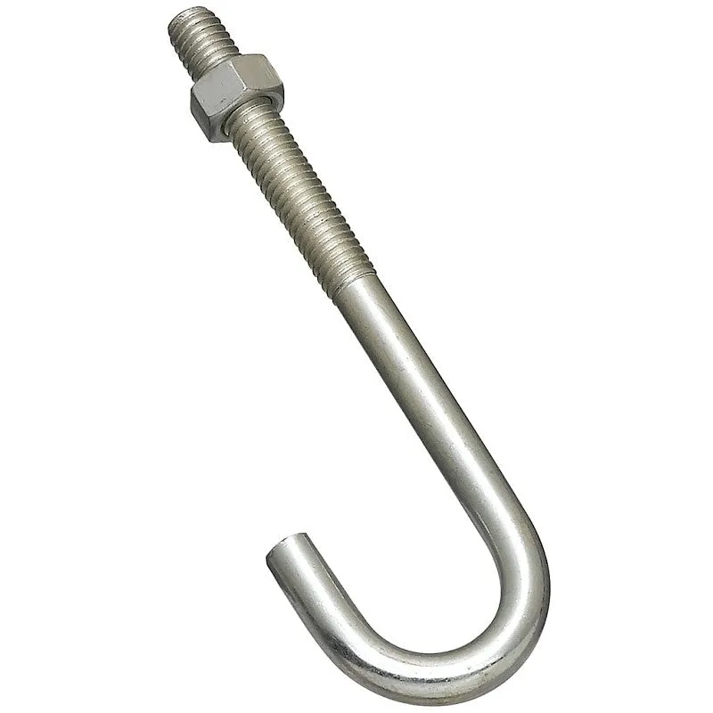 National Hardware 2195BC Series N232-959 J-Bolt, 3/8 in Thread, 5 in L, 225 lb Working Load, Steel, Zinc (Pack of 10)