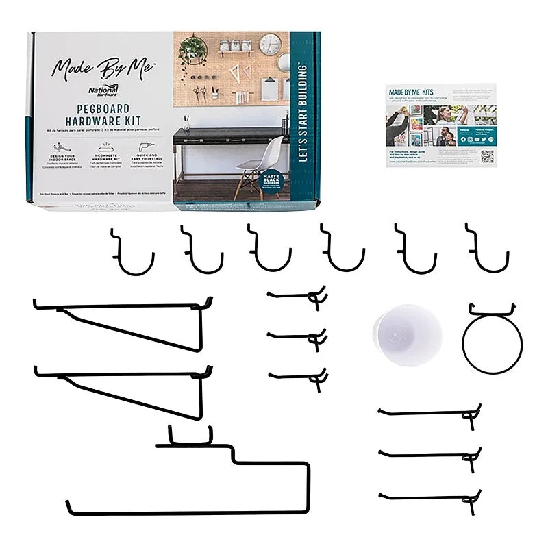National Hardware Made By Me Series N900-003 Pegboard Organization Hardware Kit, Steel, Black, Matte