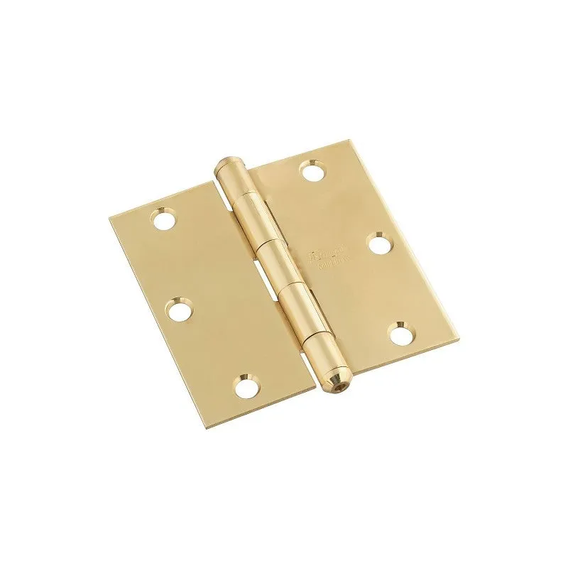 National Hardware N195-685 Square Corner Door Hinge, 3-1/2 in H Frame Leaf, Brass, Solid Brass, Non-Rising Pin, 25 lb